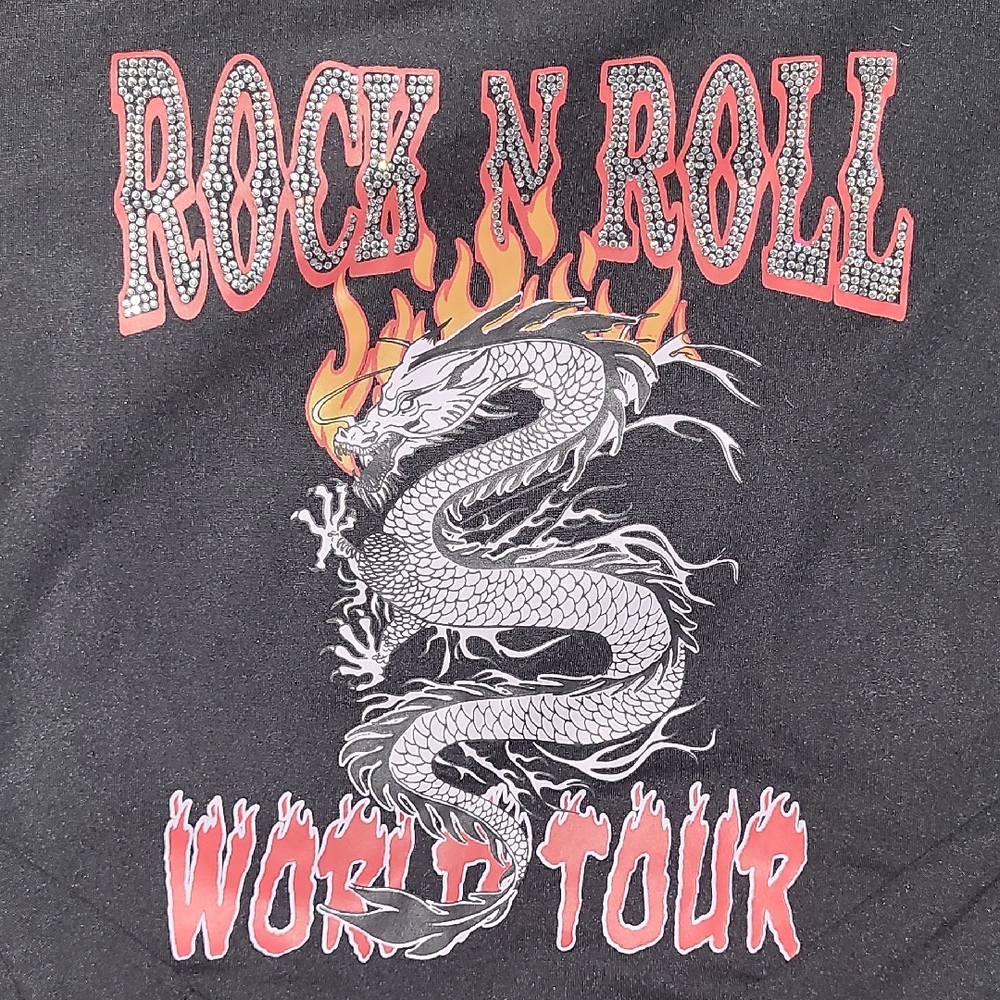 Charlotte Russe Black Long Sleeve Dragon Graphic Tee w Red Accents Rock and ROLL